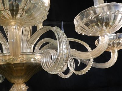 Andre Arbus Grande lampadario Art Déco a 8 bracci Edizione Veronese 1930/1940 circa