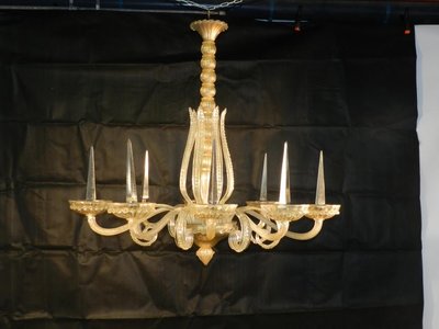 Andre Arbus Grande lampadario Art Déco a 8 bracci Edizione Veronese 1930/1940 circa