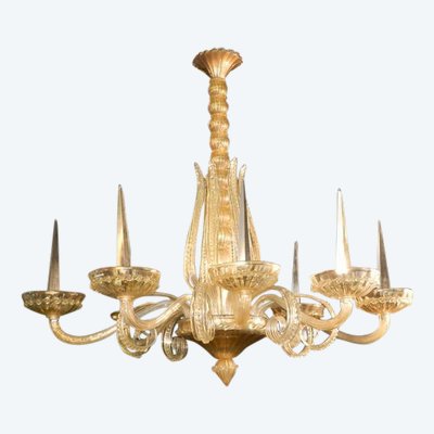 Andre Arbus Grande lampadario Art Déco a 8 bracci Edizione Veronese 1930/1940 circa