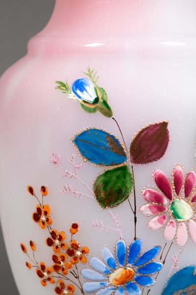 A pair of white and pink opaline vases, early 20th century