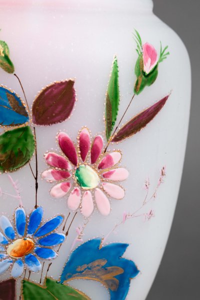 A pair of white and pink opaline vases, early 20th century
