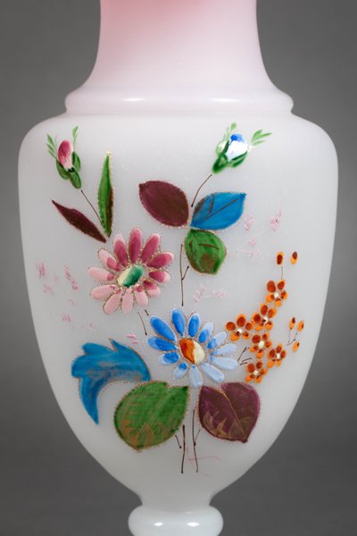 A pair of white and pink opaline vases, early 20th century