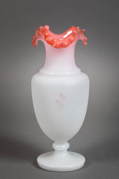 A pair of white and pink opaline vases, early 20th century