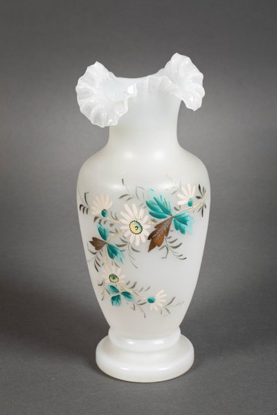 A pair of white and blue opaline vases, early 20th century