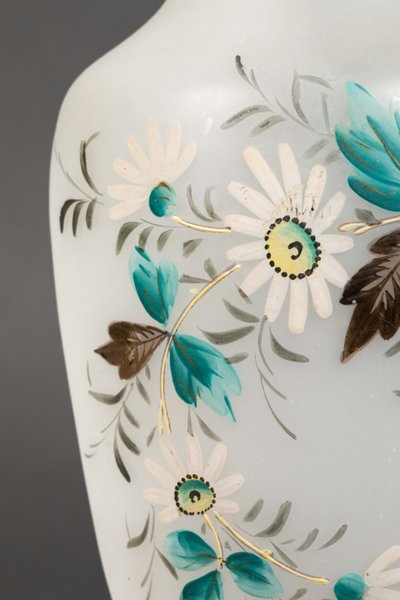 A pair of white and blue opaline vases, early 20th century