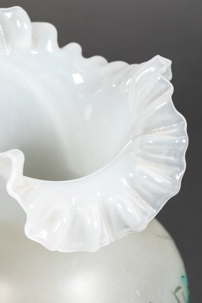 A pair of white and blue opaline vases, early 20th century