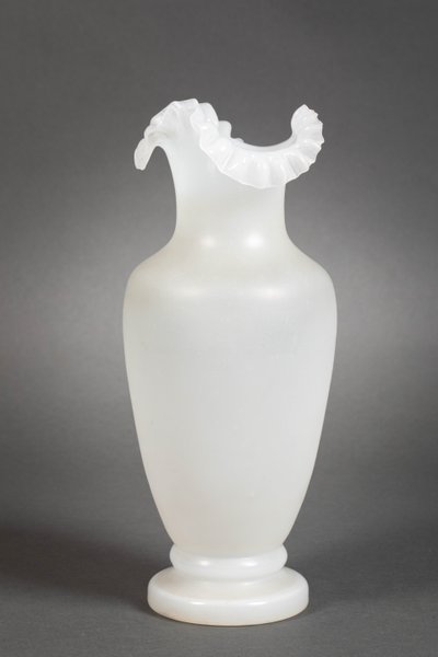 A pair of white and blue opaline vases, early 20th century