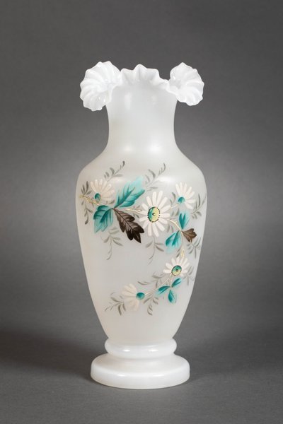 A pair of white and blue opaline vases, early 20th century