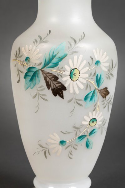 A pair of white and blue opaline vases, early 20th century