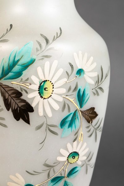A pair of white and blue opaline vases, early 20th century