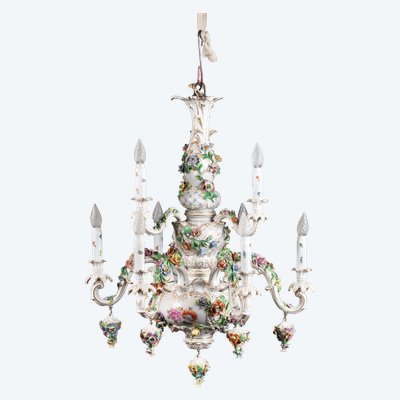 Lampadario in porcellana di Dresda, fine XIX secolo 