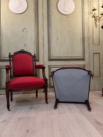 Coppia di poltrone in stile Luigi XVI modellate e intagliate 19° secolo