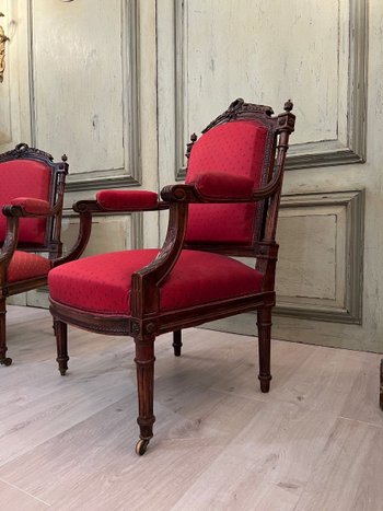Coppia di poltrone in stile Luigi XVI modellate e intagliate 19° secolo
