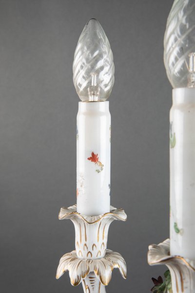A pair of Louis XV style porcelain sconces, late 19th century