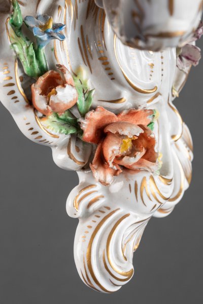 A pair of Louis XV style porcelain sconces, late 19th century