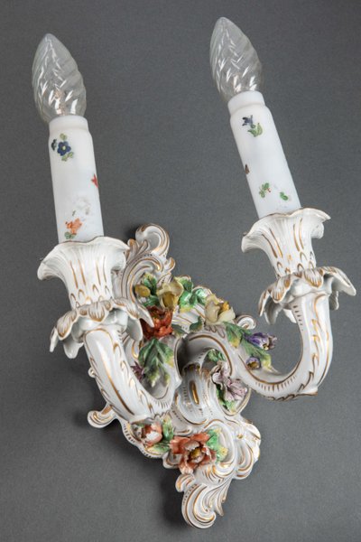 A pair of Louis XV style porcelain sconces, late 19th century