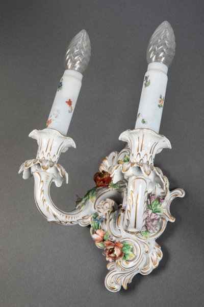 A pair of Louis XV style porcelain sconces, late 19th century