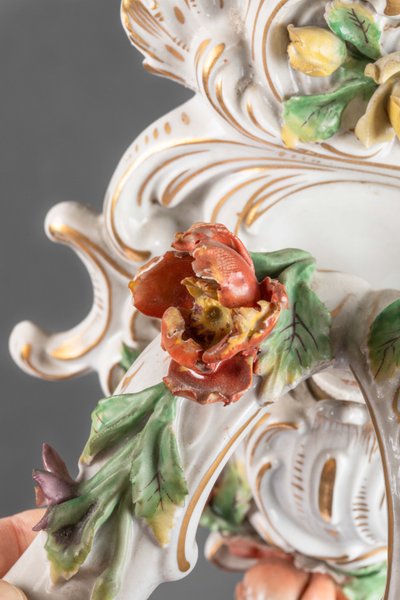 A pair of Louis XV style porcelain sconces, late 19th century