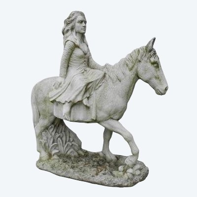 Große Reiterstatue für den Garten im neoromantischen Stil aus Kunststein, um 1950