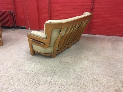 Guillerme Et Chambron, Oak Sofa, Votre Maison Edition, circa 1970
