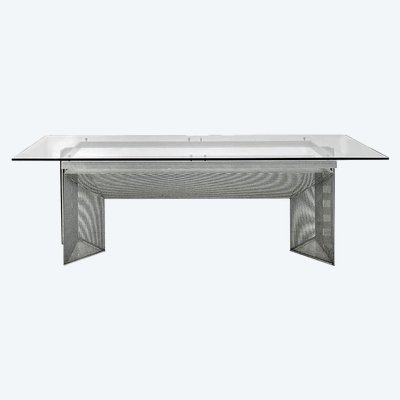 Mario Botta, Grand Bureau ou table modele "Tesi"  En Acier Et Verre Circa 1980