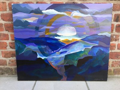 Simone Gendille, "Blue Sunset", Acrylic, Sign,