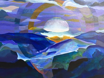 Simone Gendille, "Blue Sunset", Acrylic, Sign,