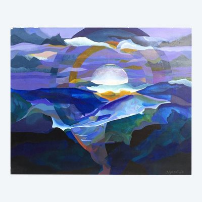 Simone Gendille, "Blue Sunset", Acrylic, Sign,