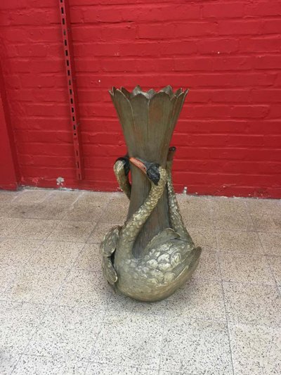 Sehr Große Jugendstil Vase Aus Polychromem Terrakotta (Marke A Dechiffrer) Circa 1900