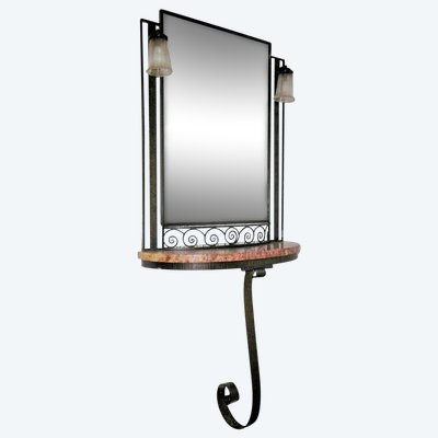 Art Deco Hammered Iron Console With Mirror Circa 1930
