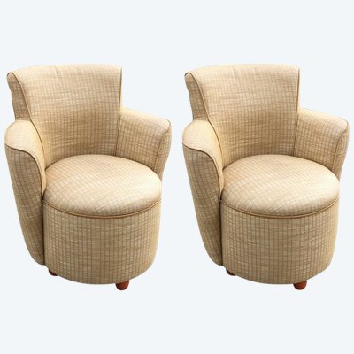 Paar Fauteuils Epoque Art Deco, Um 1940/1950 In Le Gout De Jules Leleu
