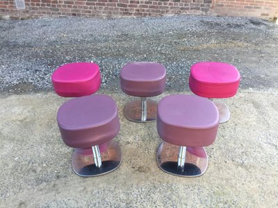 Suite De 5 Tabourets Pop Vintage Circa 1970/1980 , Tres Bon état