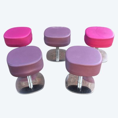 Suite De 5 Tabourets Pop Vintage Circa 1970/1980 , Tres Bon état