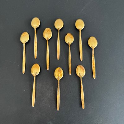 10 cucchiai in argento sterling e smalto vermeil Norvegia XX secolo