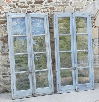 5 Fenêtres Anciennes En Pitchpin Complètes Cadre Et Espagnolette Porte Vitrine Bibliothèque