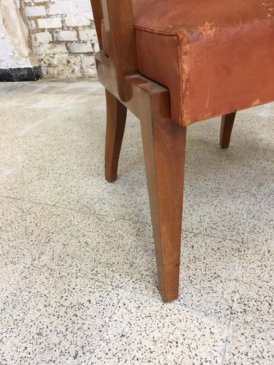Rare Suite Of 9 Mahogany And Leather Art Deco Chairs And 2 Armchairs Circa 1940