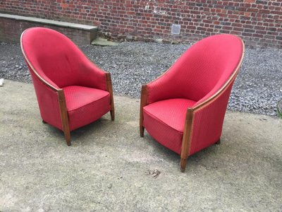 Joubert Et Petit (Arredamento d'interni moderno) Coppia di poltrone in mogano, periodo Art Déco,