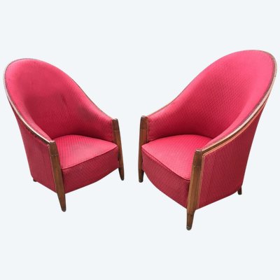 Joubert Et Petit (Arredamento d'interni moderno) Coppia di poltrone in mogano, periodo Art Déco,