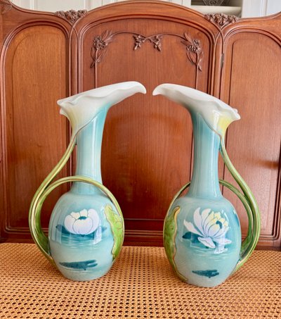 Pair of Art Nouveau Luneville Keller Guerin Vases
