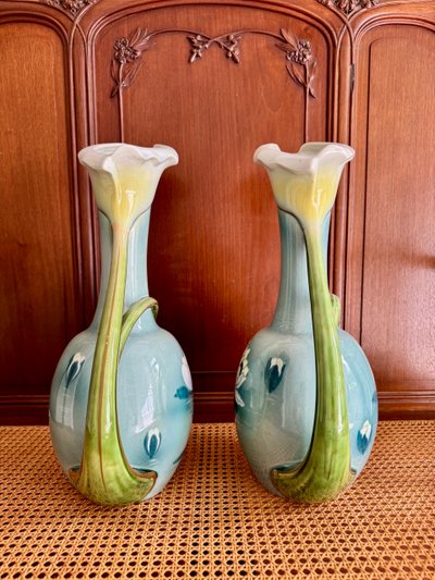 Pair of Art Nouveau Luneville Keller Guerin Vases