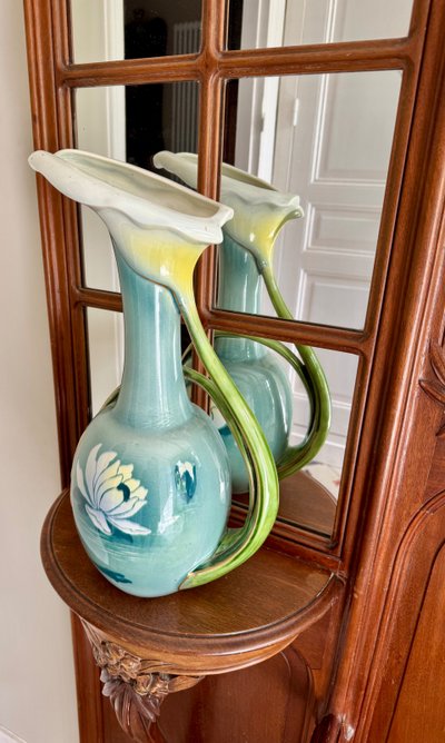 Pair of Art Nouveau Luneville Keller Guerin Vases