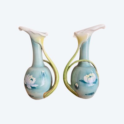Pair of Art Nouveau Luneville Keller Guerin Vases