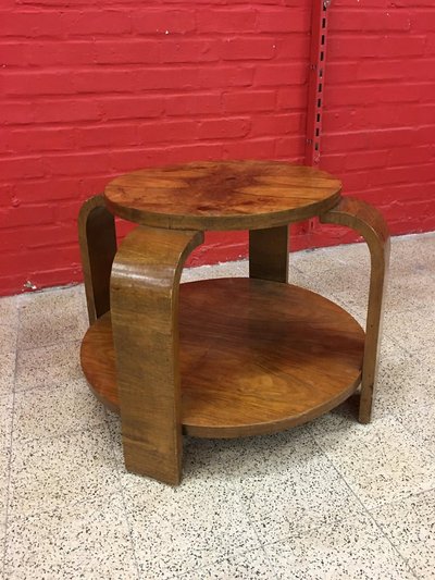 Gueridon Art Déco in noce impiallacciato, 1930 circa