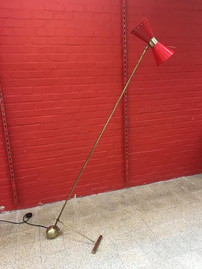 Lampada da terra vintage in ottone e metallo laccato, Italia circa 1950/1960