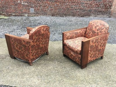 Paire d'élégants Fauteuils Art Deco En Acajou Circa 1930