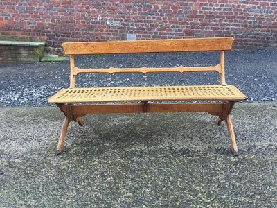 Art Nouveau Period Bench in Oak and Original Large Canework Circa 1900