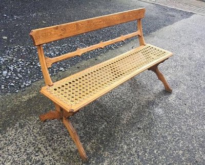 Art Nouveau Period Bench in Oak and Original Large Canework Circa 1900