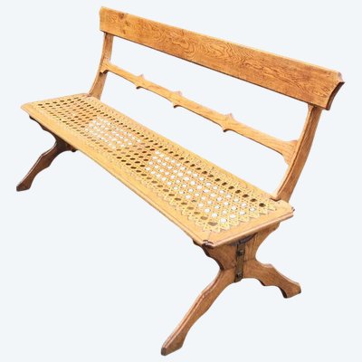 Art Nouveau Period Bench in Oak and Original Large Canework Circa 1900