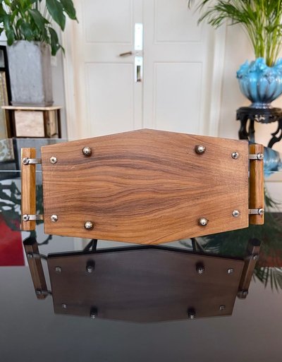 Glass Biscuit Box - Wood and Metal Tray - Art Deco Biscuit Maker