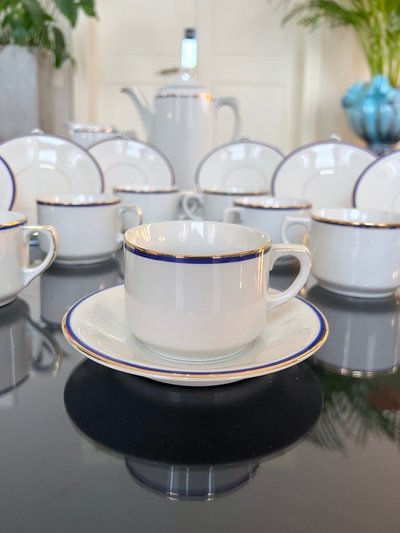 Tea Coffee Set Porcelain Breakfast Cups - Jug Sugar Bowl Creamer - Vintage
